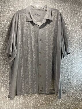 Tommy Bahama silk Camp Shirt Gray Floral 3XL Button Up Short Sleeve Hawaiian